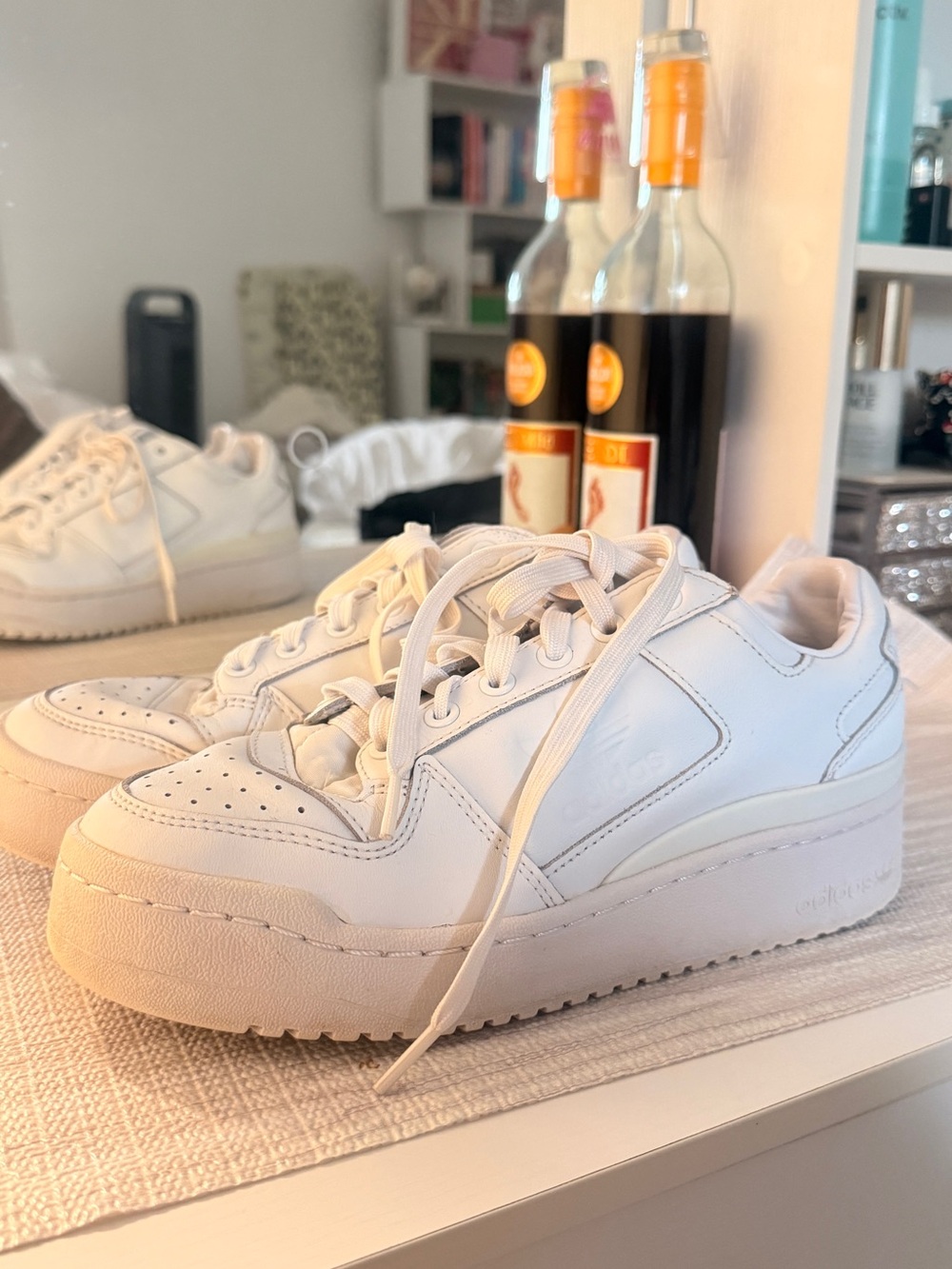 White Women's Chunky Leather Sneakers